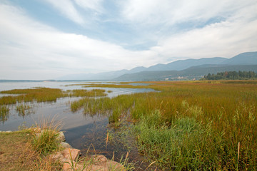 Flathead Lake at Ducharme Access near Polson Montana United States during the 2017 falls fires