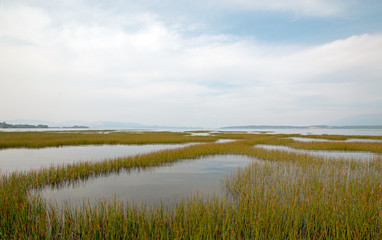 Flathead Lake at Ducharme Access near Polson Montana United States during the 2017 falls fires