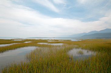 Flathead Lake at Ducharme Access near Polson Montana United States during the 2017 falls fires