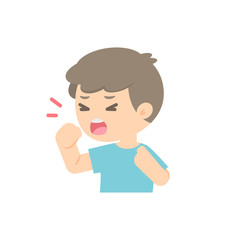 young boy coughing, sickness allergy concept, Vector flat illustration.