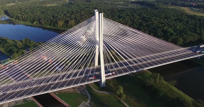 Bridge rope over the river, aerial drone