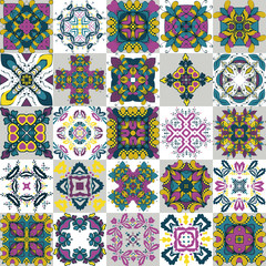 Traditional ornate  decorative tiles . Abstract background. Vector hand drawn illustration , Ceramic products . Set of mandalas.