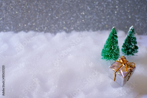 Christmas Home Decoration With Little Handmade Gift Box In A Snow
