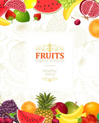 decorative banner with borders of fresh fruits and berries for y