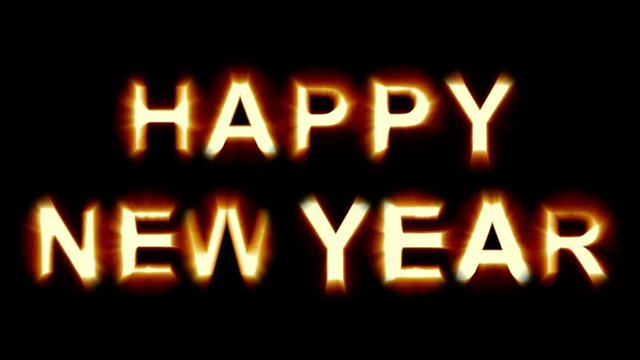 Happy New Year - orange light letters - shimmering and flickering loop animation - isolated