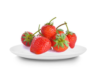 Strawberry in white plate on white background