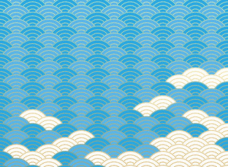 青海波文様と雲 和風の背景素材 Wall Mural Wallpaper Murals Hiro