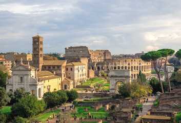 Fototapeta na wymiar Rome (Italy) - The archeological historic center of Rome, named Imperial Fora.