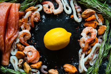 lemon dressing to make seafood taste better. Spices and condiments concept