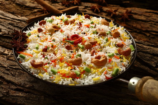 Delicious vegetarian pulav or fried rice,