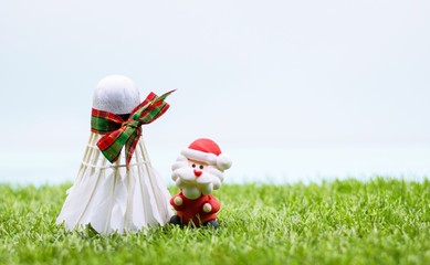 Shuttlecock with Christmas ribbon for Badminton player on Christmas holiday