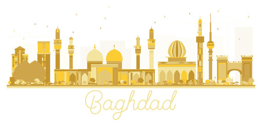 Baghdad Iraq City skyline golden silhouette.
