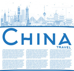 Fototapeta premium Outline China City Skyline with Copy Space.