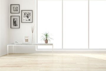 White empty room. Scandinavian interior design. 3D illustration