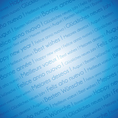 All languages blue happy new year background.