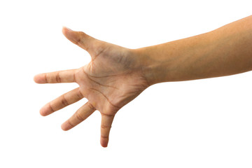 Female hand gesture showing hi five or stop sign isolated on white background with clipping path for graphics, cut out, editing.