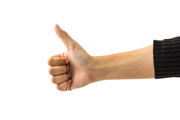 Female hand gesture isolated on white background with clipping path. Woman hand thumb up showing good, like, Ok, agree, success, symbol hand gesture.