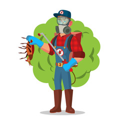 Anti Germs Vector. Exterminator. Spraying Pesticide. Chemical Protective Suit Termites. Disinfection. Cartoon Character Illustration