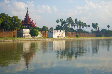 A sunny morning by the walls of the Old City. Mandalay, Myanmar