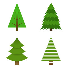 Set of Christmas trees painted in different styles isolated on white background. Vector illustration.