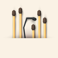 Cartoon burned and whole match in polygonal paper style. Vector illustration.