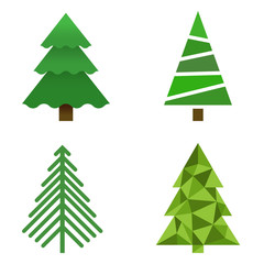 Set of Christmas trees painted in different styles isolated on white background. Vector illustration.