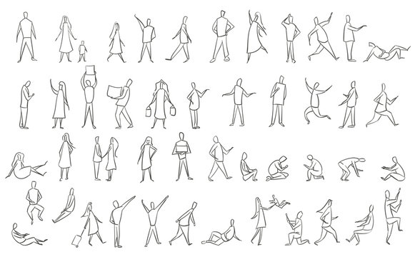 Set hand drawn sketch of silhouettes people. Vector illustration.
