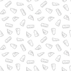 Seamless pattern with different stones in cartoon sketch style. Hand drawn vector illustration isolated on white background.