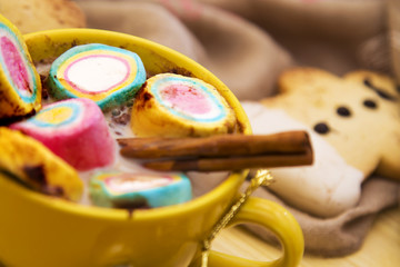 chocolate cup with marshmallows and Christmas sweets