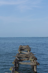 Fototapeta premium The broken bridge In Lake Biwa.