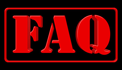 Stock Illustration - Red  FAQ Sign, 3D Illustration, Isolated against the Black Background.