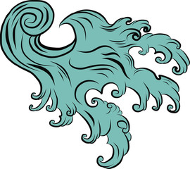 Hand drawn Japanese wave vector.Asian water splash tattoo