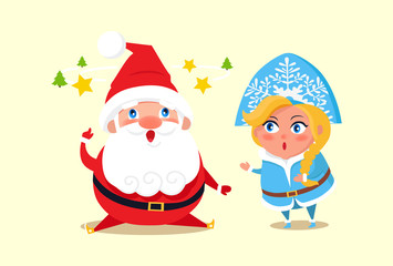 Santa Claus with Snow Maiden Vector Illustration