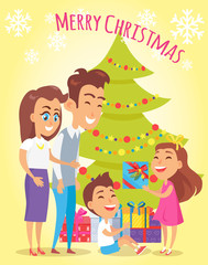 Merry Christmas Family Holiday Vector Illustration