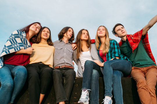 Group Of Students. Diversity Adolescence Friendship Communication Unity Freedom Joy Concept