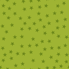 Olive stars seamless pattern on green background. Excellent endless random scattered olive stars festive pattern. Modern creative chaotic decor. Vector abstract illustration.