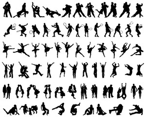 Set of different silhouettes of people  on a white background