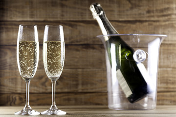 two champagne glasses with champagne bottle and ice bucket II