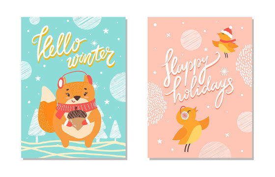 Hello Winter and Happy Holiday Vector Illustration