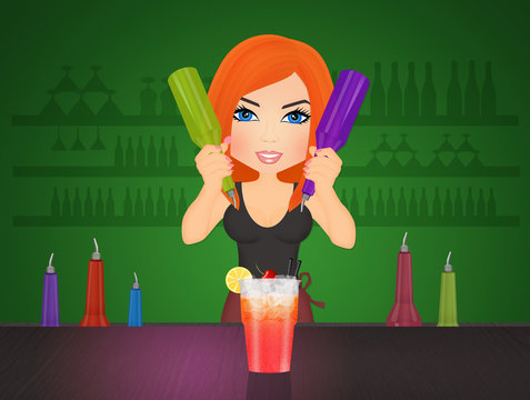 illustration of bartender girl