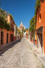 Fotobehang San Miguel de Allende Street View With Cathedral In Background © studioloco