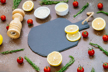 Empty black stone slate with ingredient