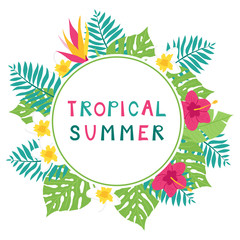 Summer background with tropical leaves