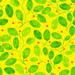 Foliage Seamless Pattern. Yellow Watercolor Abstract Background. Hand Painted classic Art Print. Foliage Repeating Pattern. Cloth Swimwear Design, Wallpaper, Wrapping. 22.