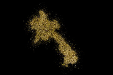 Laos shaped from golden glitter on black (series)