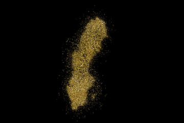 Sweden shaped from golden glitter on black (series)