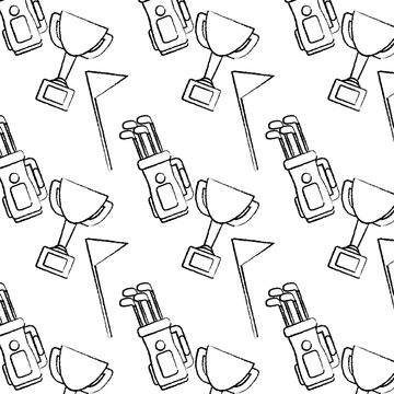 clubs bag trophy flag golf icon image vector illustration design  black sketch line