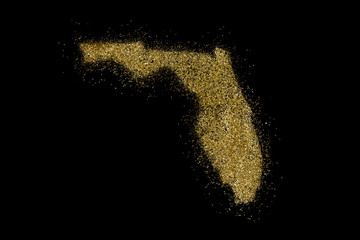 Florida shaped from golden glitter on black (series)