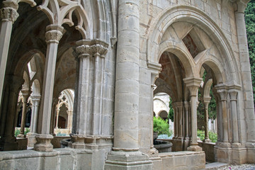 Poblet. Cloître de l'abbaye  Santa Maria . Catalogne, Espagne