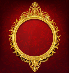 Gold vintage picture frame on wall